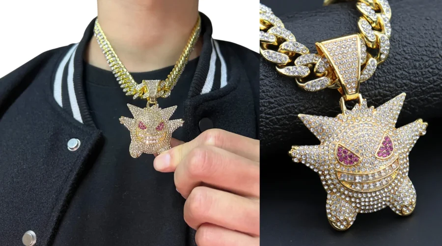 Cuban Diamond Cut Gold Chain With Ghost Pendant
