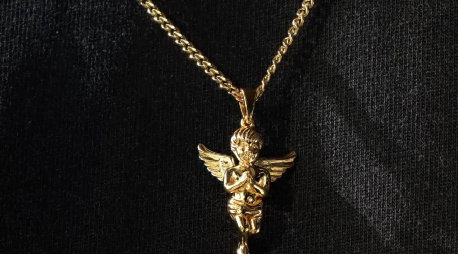 Cuban Gold Plated Chain with Angel pendant