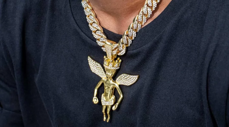 Cuban Link Gold Plated Chain with Angel pendant