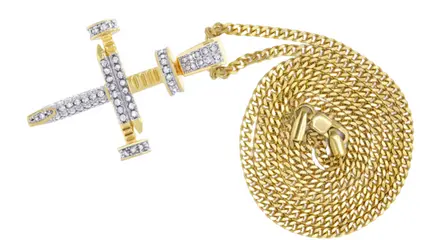 Cuban Link Gold Plated With Diamond Cross Pendant