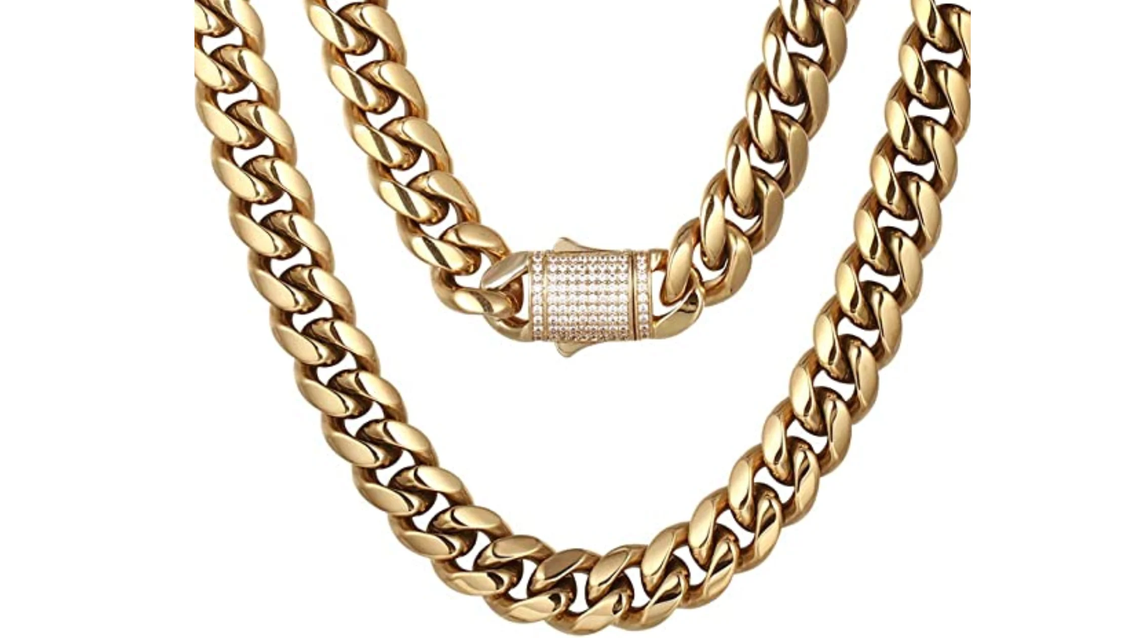 Miami Cuban Link Chain 14K REAL Gold Plated Premium Stainless Steel Necklace