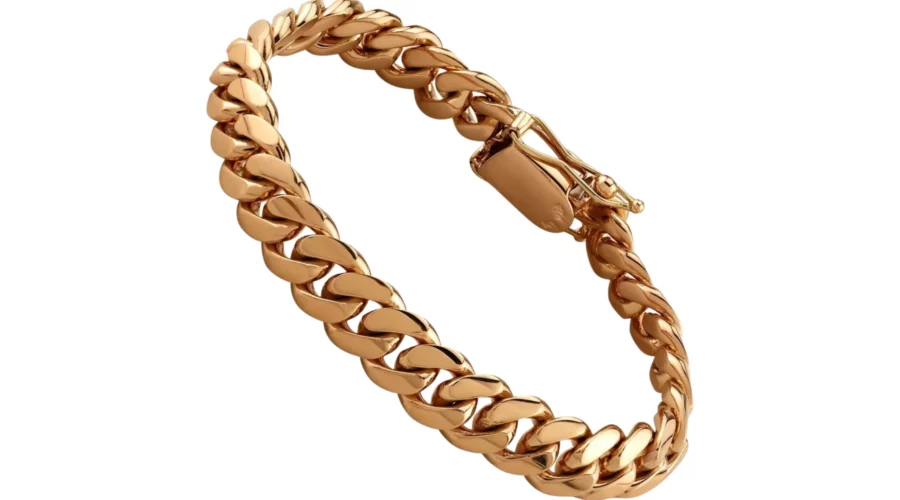 Solid Cuban Link Bracelet In 14k Rose Gold For Men 3