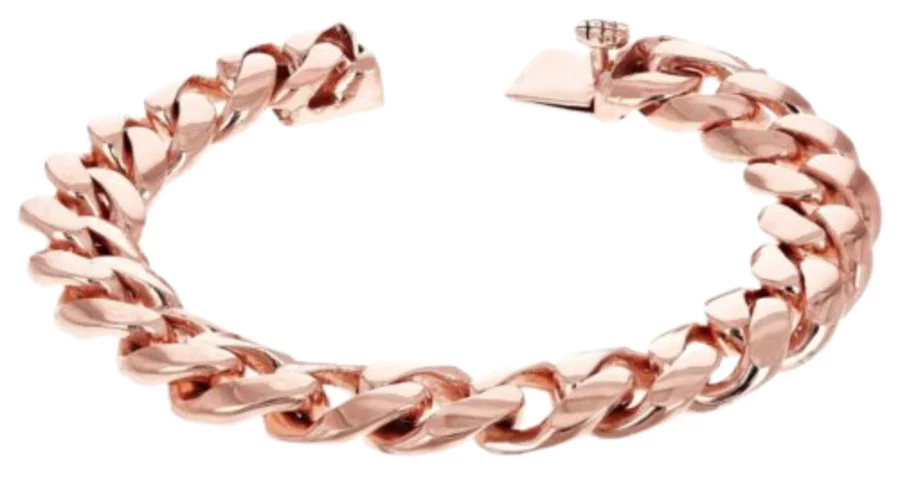 Solid Cuban Link Bracelet In 14k Rose Gold For Men 4