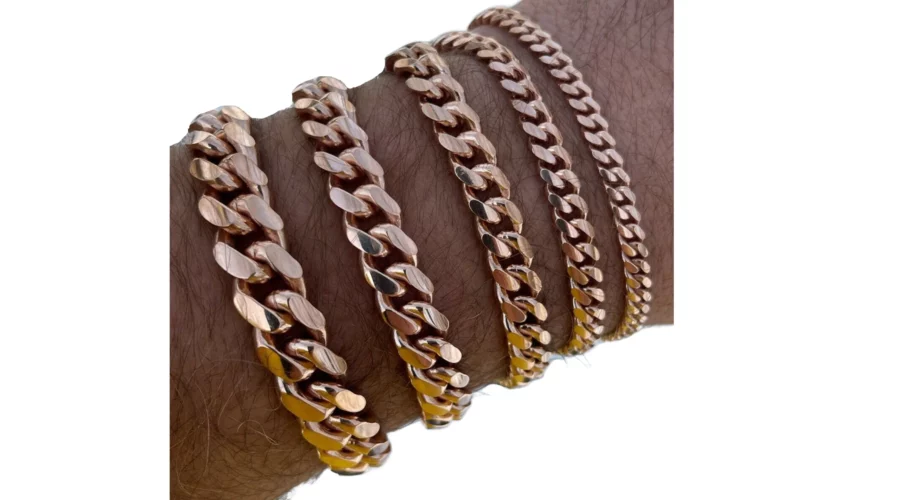 Solid Cuban Link Bracelet In 14k Rose Gold For Men 5