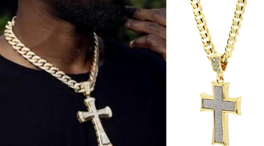 cuban chain with cross pendant and Black T shirt