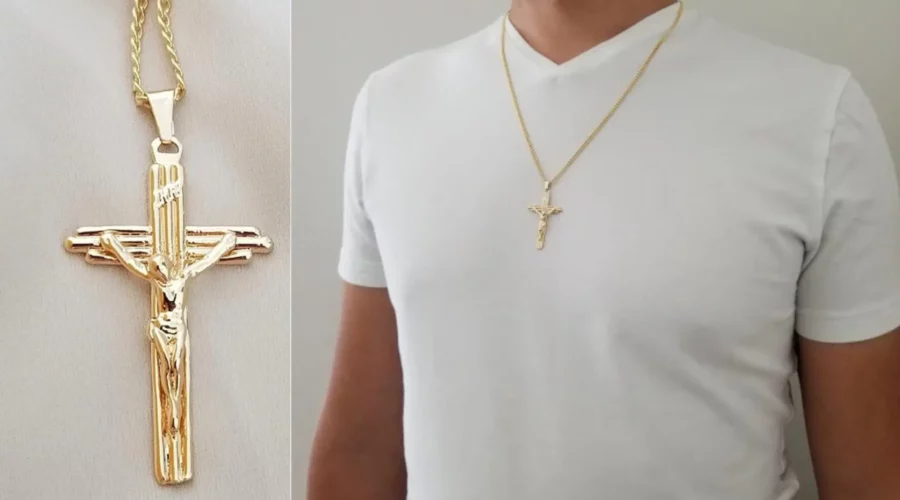 cuban chain with cross pendant and white t shirt