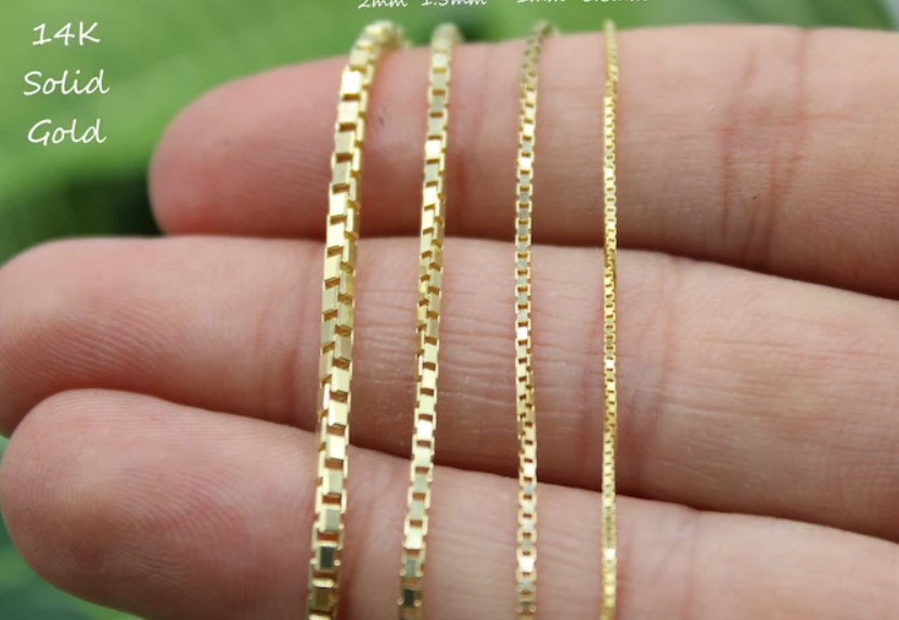 4K Solid Yellow Gold Box Chain Necklace